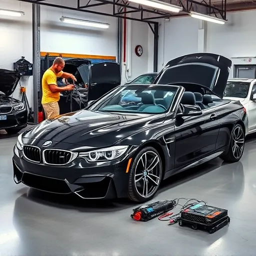 Expert BMW electrical services being performed at Auto Expert Workshop in Dubai, highlighting various repair tasks including ignition coil replacement and battery testing.