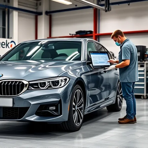 BMW Software Services: Vehicle Software Update and Integration at Auto Expert Workshop Dubai, featuring a technician updating a BMW's software in a high-tech workshop.