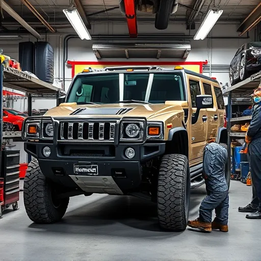 A Hummer vehicle in a modern workshop, highlighting the specialized services offered for Hummer at Auto Expert Workshop Dubai.