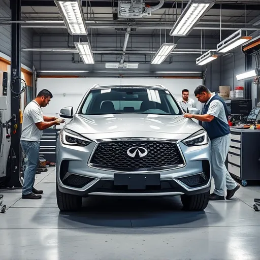 Infinity Bodywork and Collision Repair Services at Auto Expert Workshop Dubai, showcasing skilled technicians repairing vehicles.