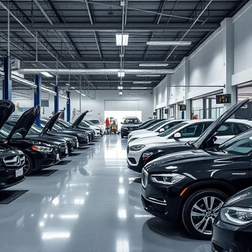 A modern auto workshop scene featuring expert technicians servicing vehicles, highlighting the Infinity Brand's commitment to quality automotive care in Dubai.