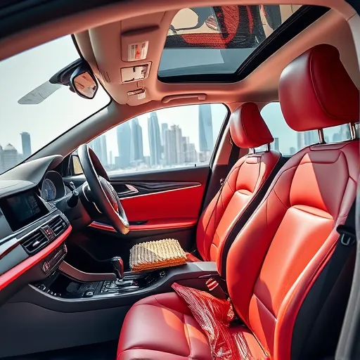 A professional detailer cleaning the interior of a luxury car in Dubai, highlighting the sparkling surfaces and meticulous attention to detail.