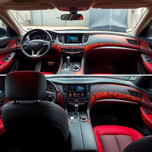 Interior services for Infinity vehicles, featuring custom dashboard paint, upholstery upgrades, and modern digital dashboard integration.