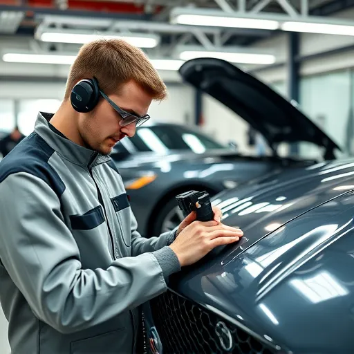 A technician replacing and calibrating a Jaguar car sensor in a modern workshop, highlighting precision and automotive expertise.