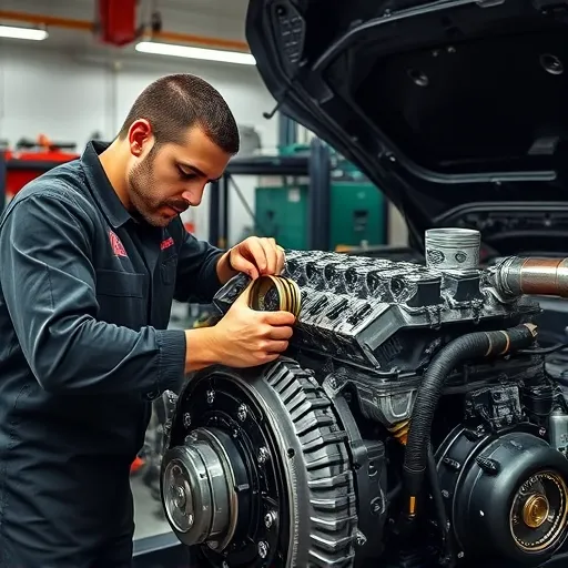 A mechanic performing piston ring replacement on a Jaguar engine in a modern workshop in Dubai, showcasing the precision of automotive repair.