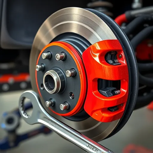 Expert Brake Services for Your Jeep in Dubai, featuring painted brake calipers and tools in a workshop.
