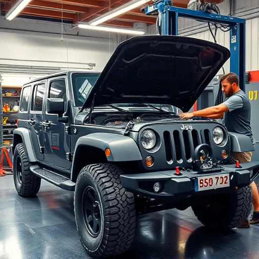 A Jeep undergoing performance tuning and engine optimization in a professional workshop, highlighting the advanced tuning services offered.