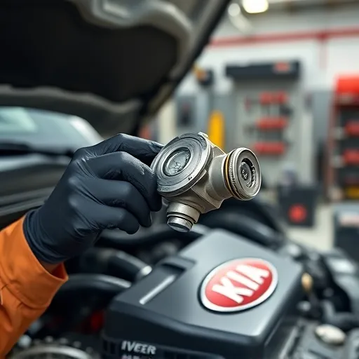 Mechanic cleaning an EGR valve in a Kia vehicle at an automotive workshop in Dubai.