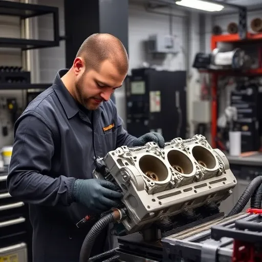 A technician repairing a Lexus cylinder head in a state-of-the-art workshop, showcasing tools and equipment used for automotive reconditioning.