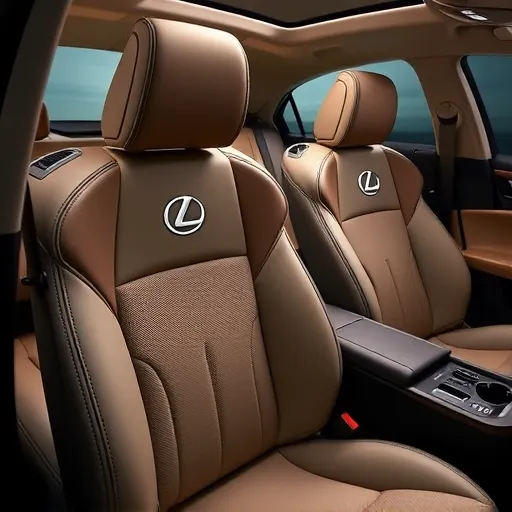 Custom embroidered seats in a Lexus car interior, featuring luxurious upholstery and personalized designs.