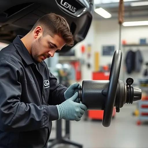 A mechanic repairing a Lexus steering rack in a well-equipped workshop in Dubai, emphasizing the intricacies of the calibration process.