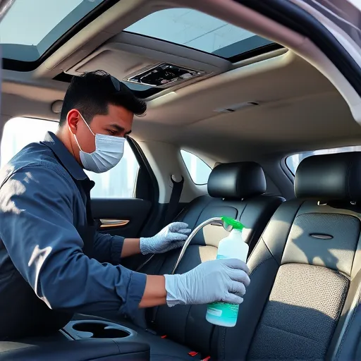A technician sanitizing the interior of a Lincoln car in Dubai, showcasing a clean and safe environment with modern equipment.