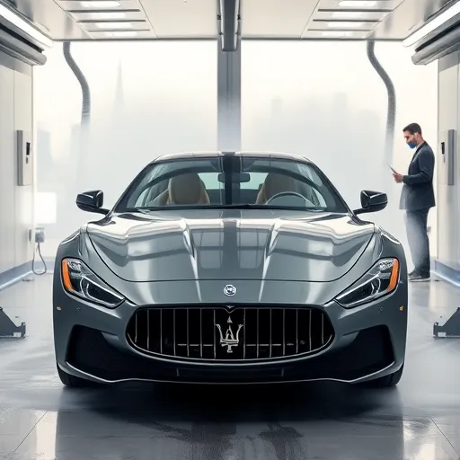 A professional team using advanced steam cleaning equipment on a sleek Maserati in a luxury Dubai setting, highlighting thorough sanitization.