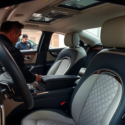 Luxurious Maybach interior receiving professional upholstery repair and customization in a sophisticated Dubai workshop.