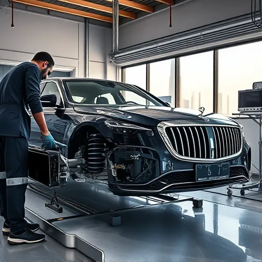 A luxurious Maybach receiving expert suspension repair and replacement in a modern Dubai workshop, symbolizing advanced automotive care and precision engineering.