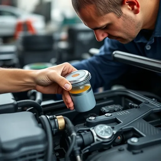A mechanic working on a car's fuel filter in a Dubai garage, highlighting the process of fuel filter replacement.