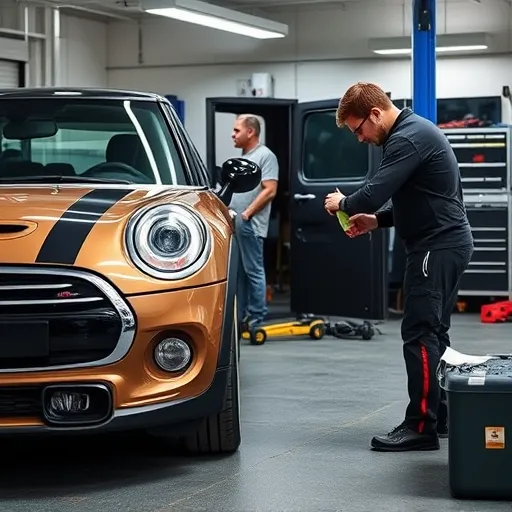 A technician performing a brake fluid change on a Mini Cooper at Auto Expert Workshop Dubai, ensuring optimal safety and performance.