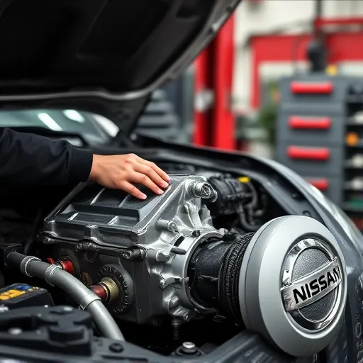 A technician servicing a Nissan vehicle's automatic transmission in a Dubai workshop, highlighting the process of flushing and maintaining the transmission system.