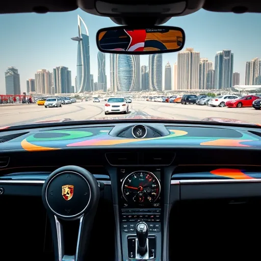 An artisan applying custom paint to a Porsche dashboard in a Dubai workshop, highlighting the craftsmanship and vibrant colors.
