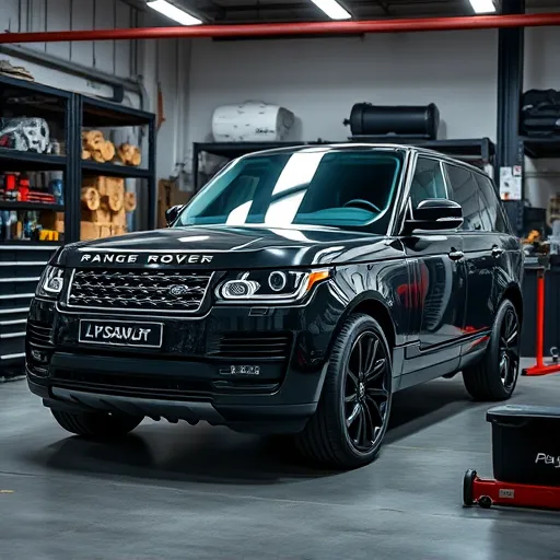 A Range Rover undergoing an LSA engine conversion in a Dubai workshop, featuring performance parts and tools, emphasizing the high-performance automotive service.
