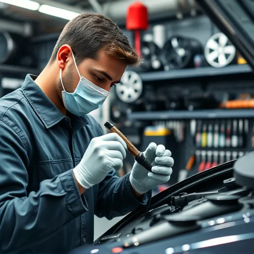 A technician cleaning a fuel injector in a Dubai automotive service garage, showcasing advanced equipment and tools.