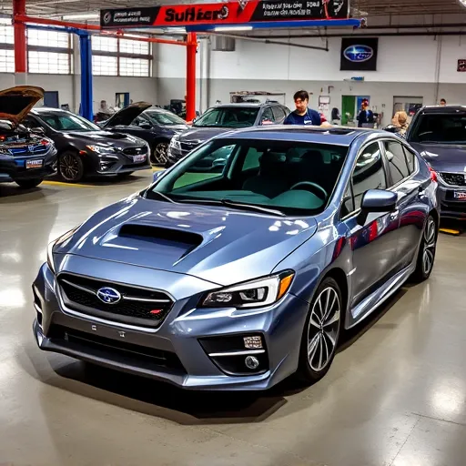 Image depicting a welcoming auto workshop specializing in Subaru vehicles, featuring skilled mechanics and advanced equipment.